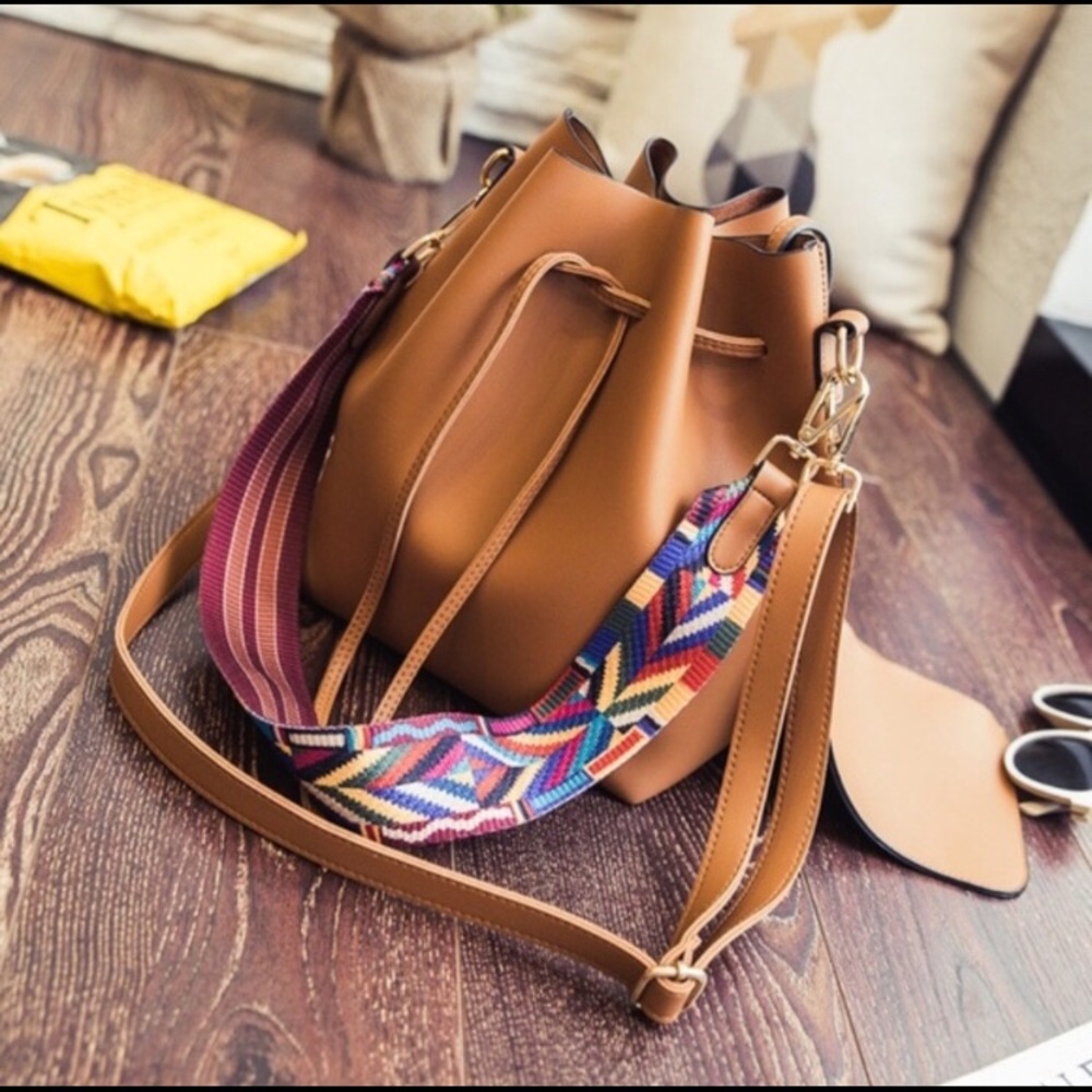 NEW vegan leather drawstring bucket bag